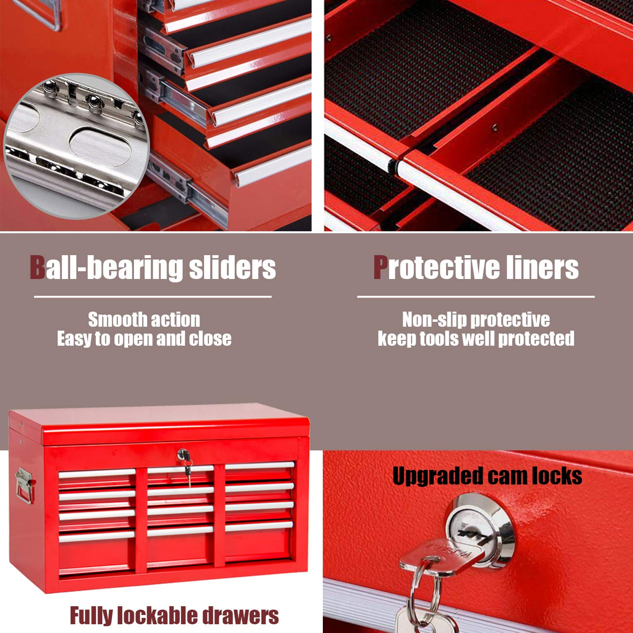 8 Drawers Tool Chest, Rolling Tool box with Lock, High Capacity Tool