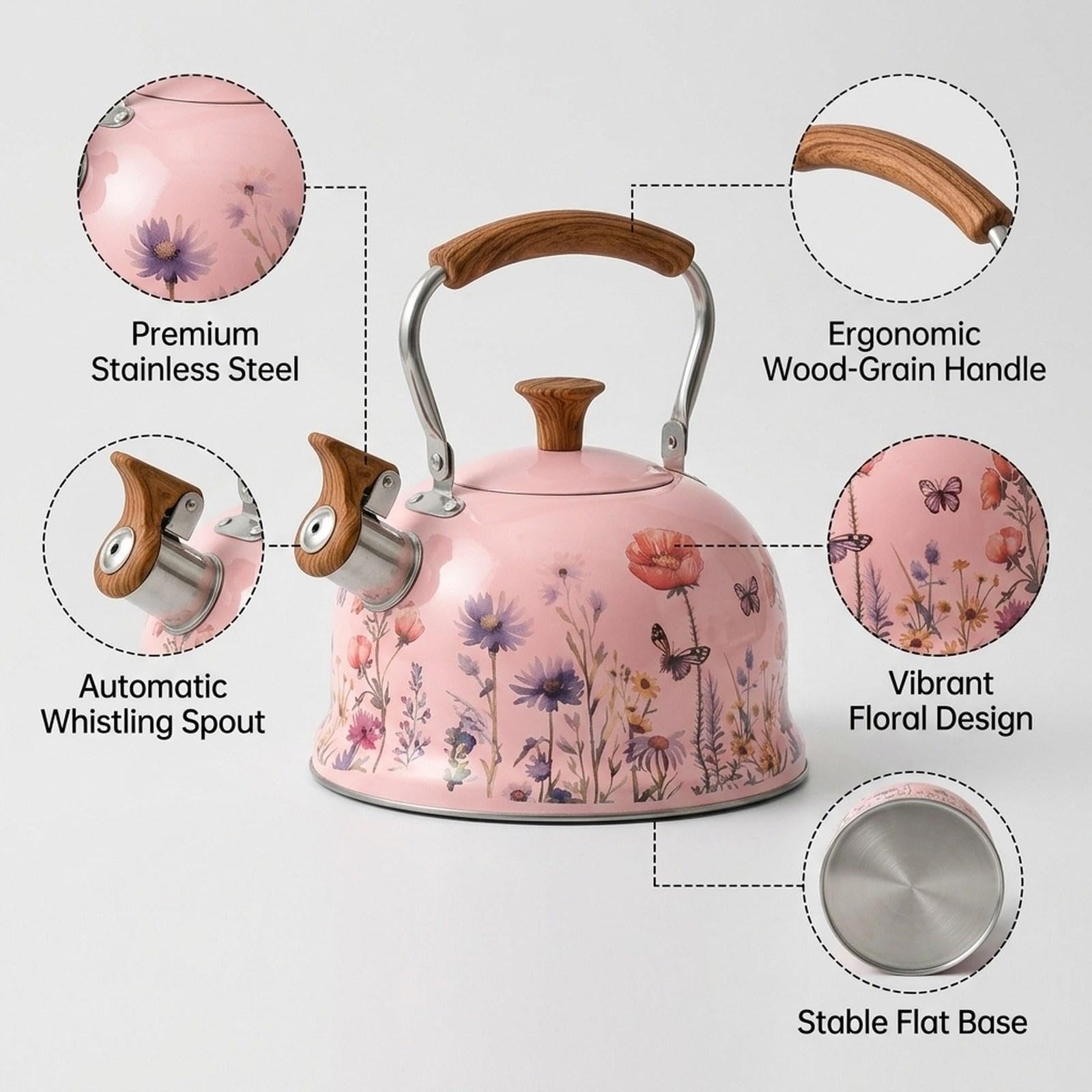 Hervidor con Silbato Potente para Picnics, Placa de Cocina, Estufa Eléctrica