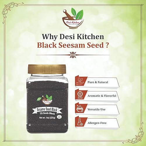 Miniatura 5 de Desi Kitchen Spices All Natural | Sin sal | Vegano | Sin OMG | Negro de semillas de sésamo | Semillas de Til (negro) | 8 oz (227 g)