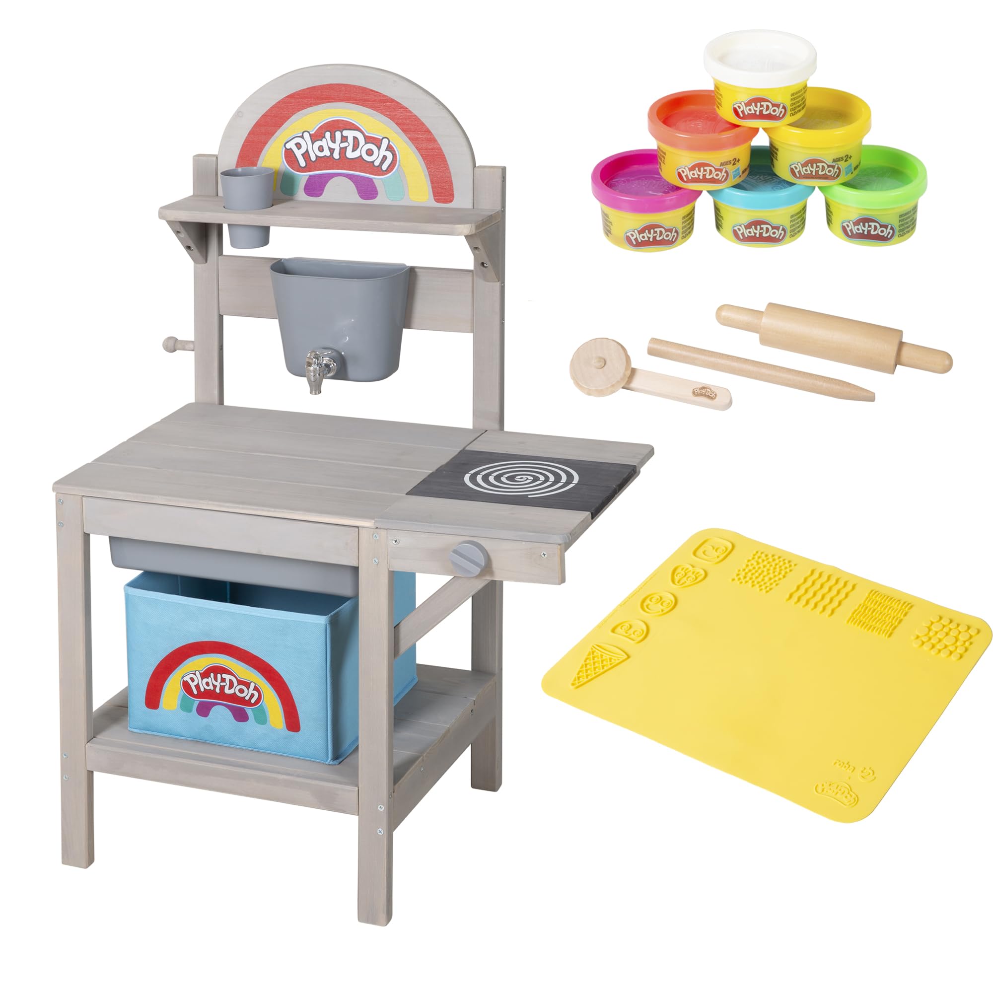 roba x Play-Doh Spielküche aus FSC-zertifiziertem Holz - Inkl. 3D-Kreativmatte, 6 Knetdosen, Werkzeugen, Aufbewahrungsbox & Spielwanne - Ideal für Indoor & Outdoor - Ab 3 Jahren