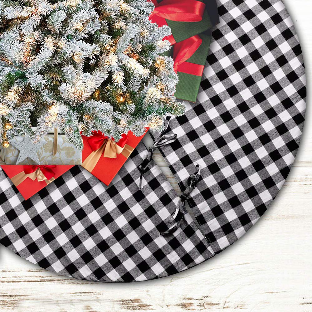 White Buffalo Plaid Christmas Tree Skirts,35 inches White and Black Mini Tree Skirt for Holiday Home Christmas Decorations