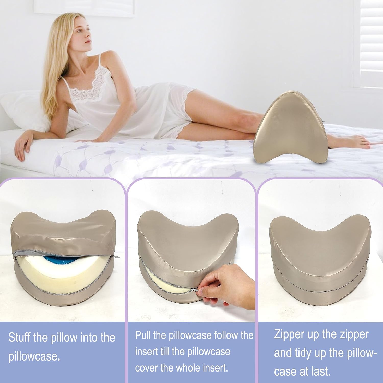 xcivi Satin Pillowcase for Contour Memory Foam Side Sleeper Support Pillow | Thickened satin pillowcase, reusable & washable pillow cover, anti-stain sweat protective layer, extend pillow service life