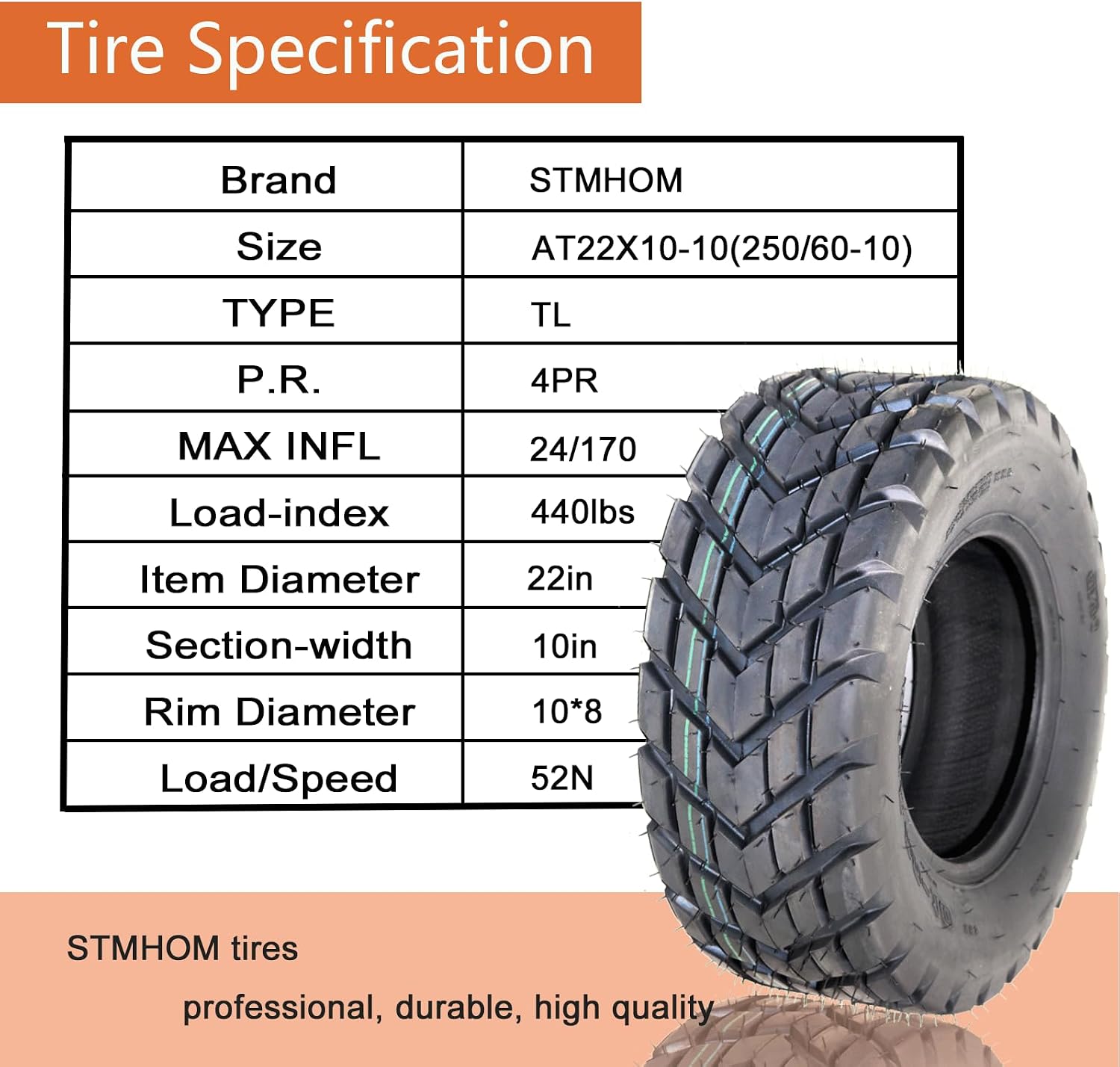 set of 2 ATV UTV Tires All Terrain Tires atv tires 22X10-10 4PR Tubeless
