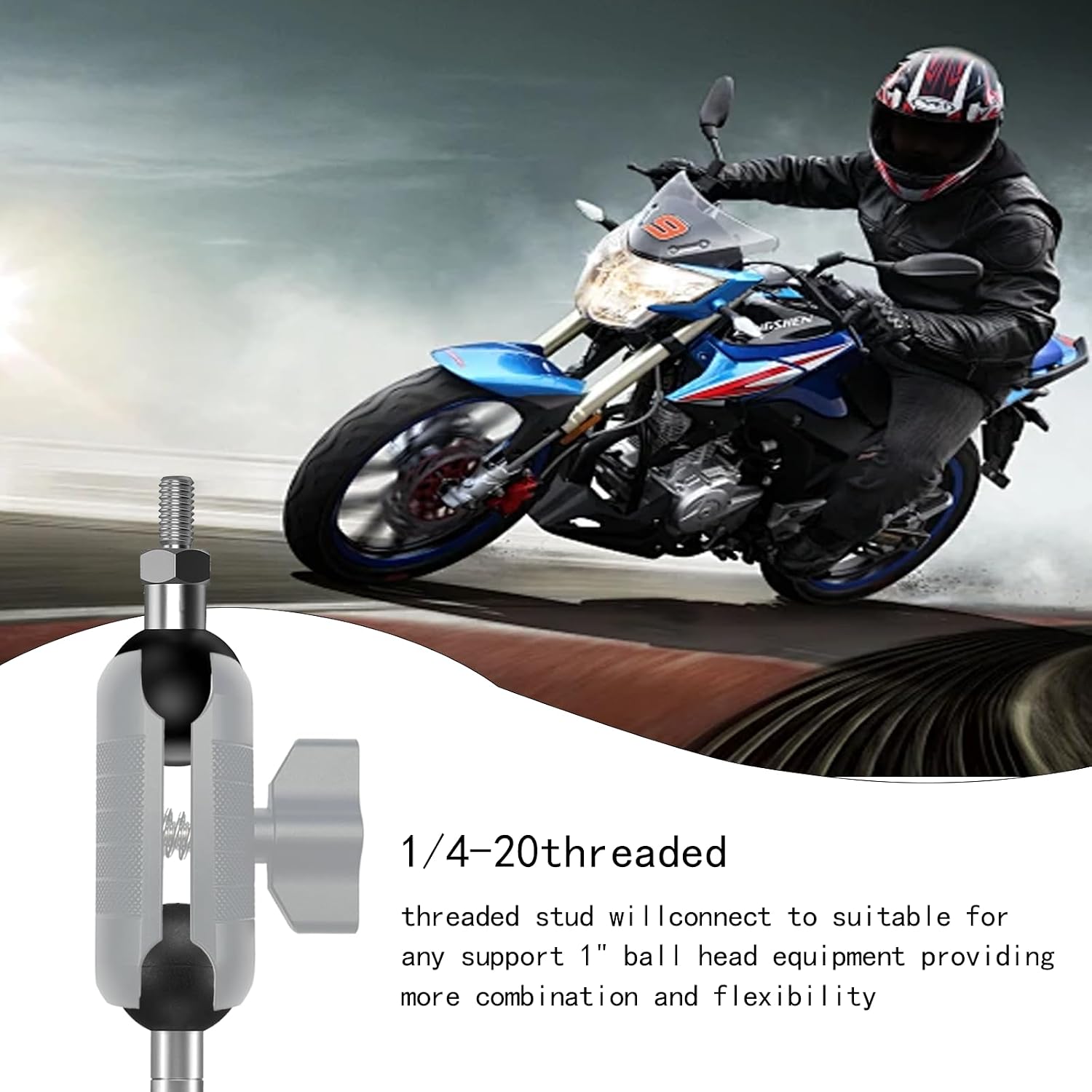 1 inch Ball Adapter with 1/4"-20 Threaded Post Compatible with RAM Mounts B Size Double Socket Arms for Action Cameras,Camcorder,Bike Rearview Mirror,Bike Phone Holder (Black 1)