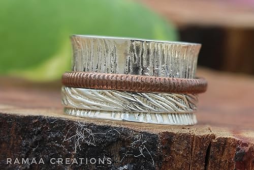 Miniatura 3 de Sterling Silver Spinner Ring  Anxiety Silver and Copper Spinner Ring  Fidget Spinner Ring for Women  Handmade Two Spinner Ring  Sterling Silver 925