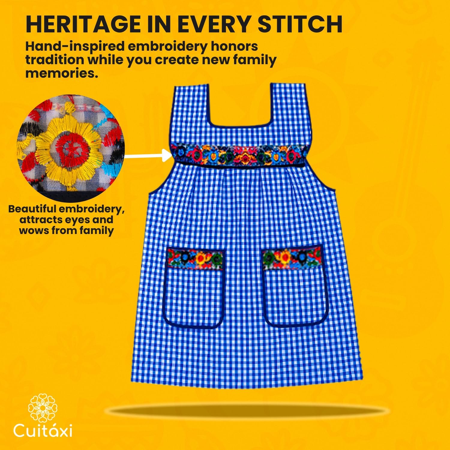 Cuitáxi Traditional Mexican apron for women with deep pockets and beautiful flower embroidery 1 piece - Mandiles para mujer - Image 2