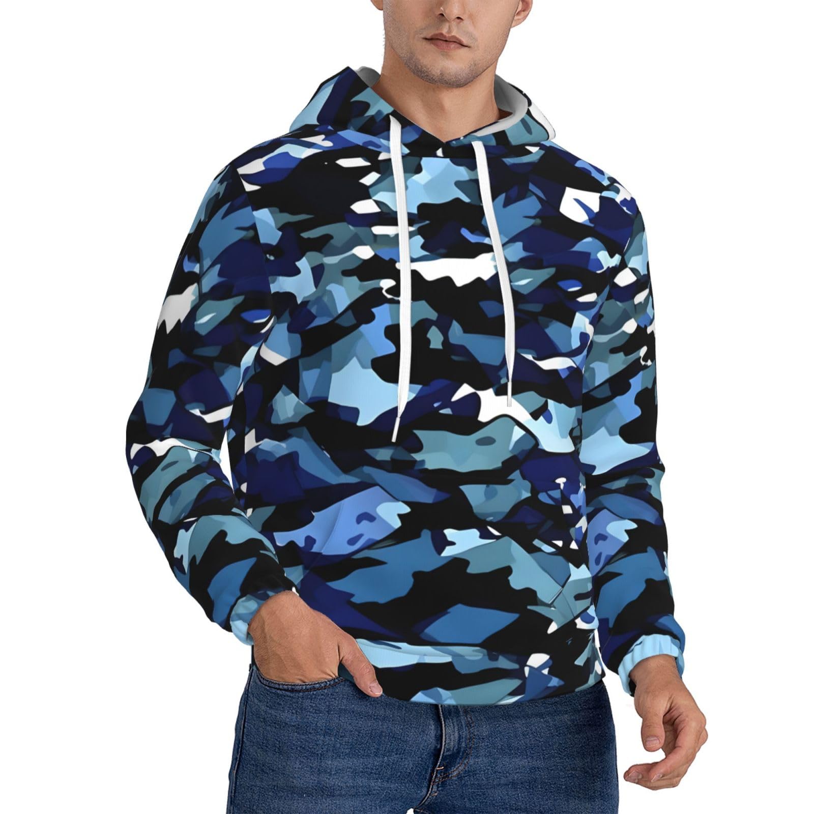 Sweat à capuche bleu imprimé camouflage pull de sport décontracté unisexe - 8