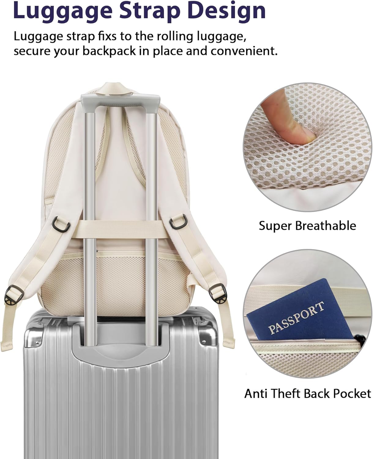 MATEIN 17.3 Inch Womens Laptop Backpack, Water Resistant Work Business Backpack with Multiple Pockets Fits 17 Inch Computer Notebook, Spacious Commute Bag TSA Approved and Comfortable, Beige Brown - Image 3