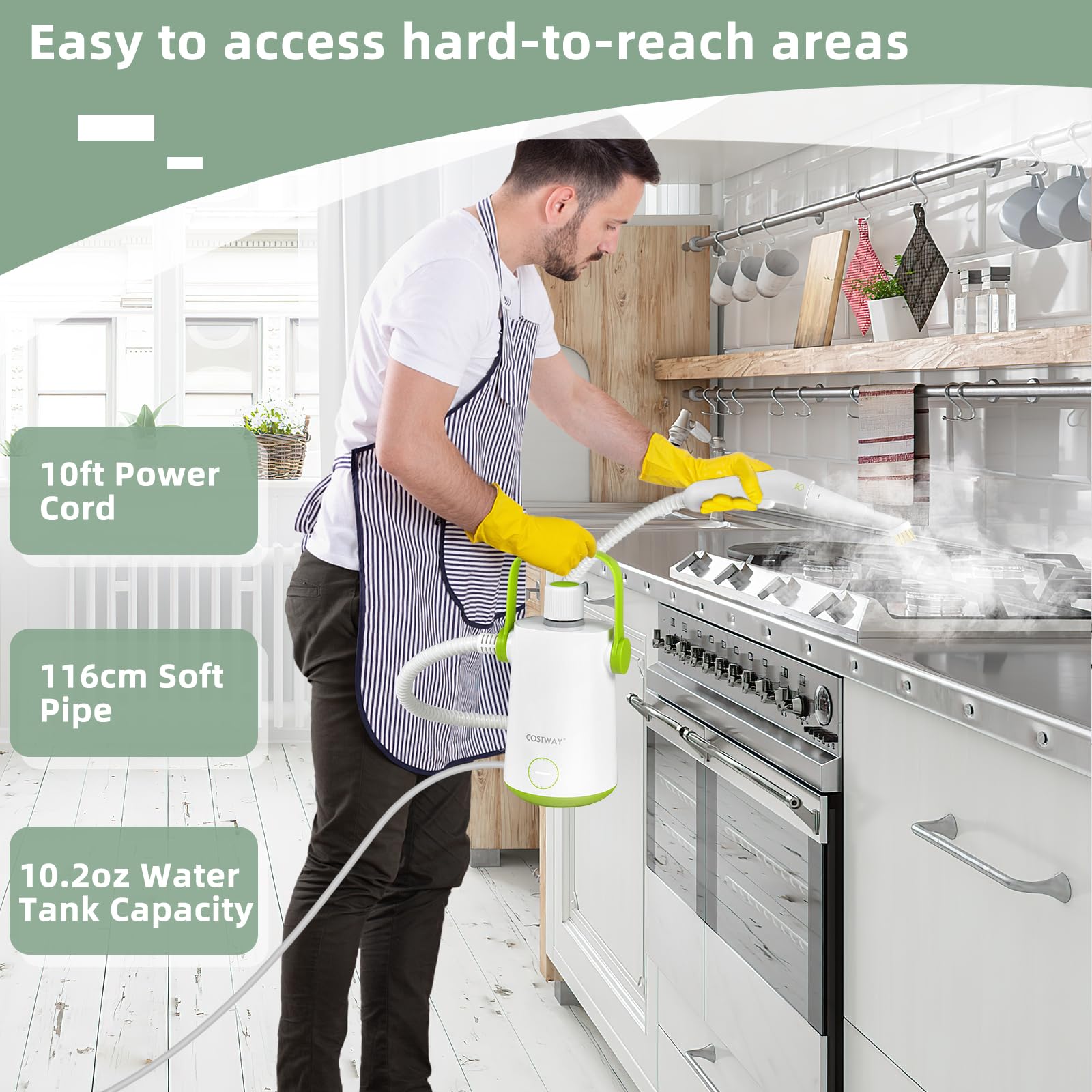 FANTASK Ręczna myjka parowa 1000 W, pojemność 300 ml i 10 zestawów akcesoriów, Steamshot Steam Cleaner