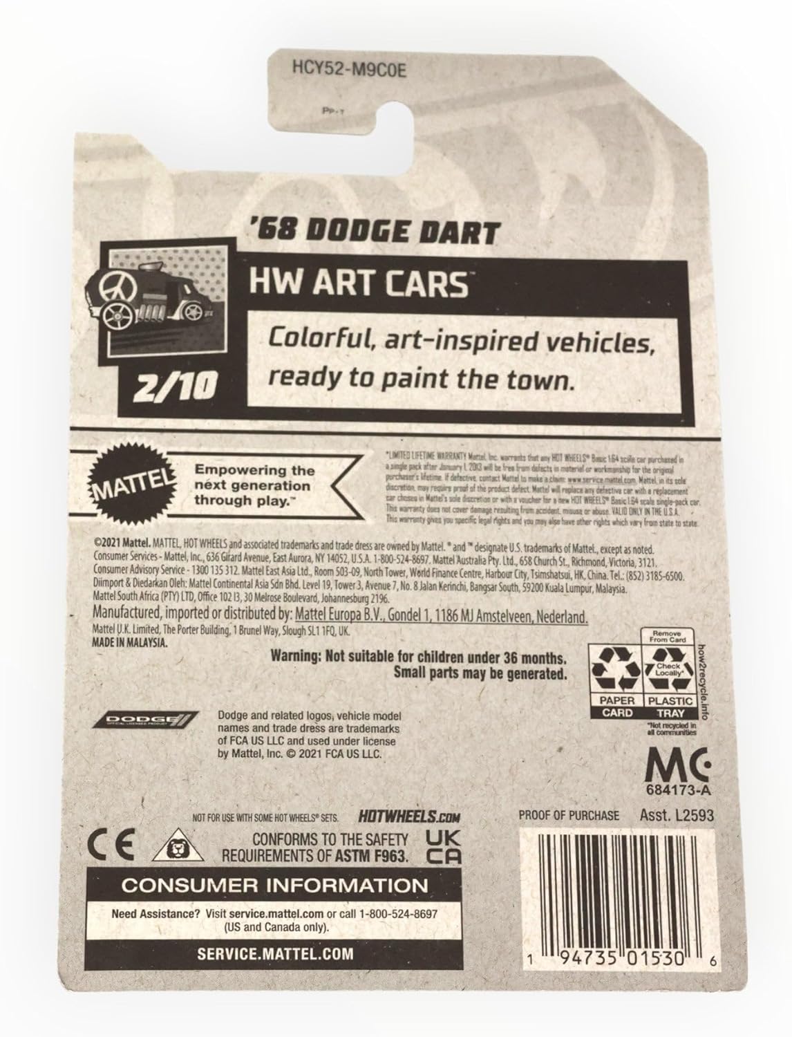 Hot Wheels 2022 - '68 Dodge Dart - Kroger Exclusive Teal - HW Art Cars 2/10 - Mint/NrMint Ships Bubble Wrapped in a Box