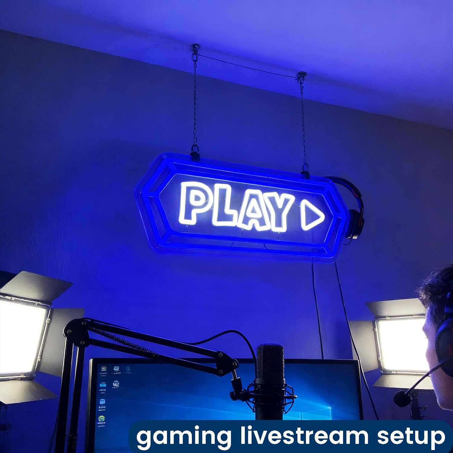 Play Neon Sign for Wall Decor, LED Play Button Light, USB Powered Dimmable Accent for Game Room, Bedroom, Gaming Setup, Gamer Gift