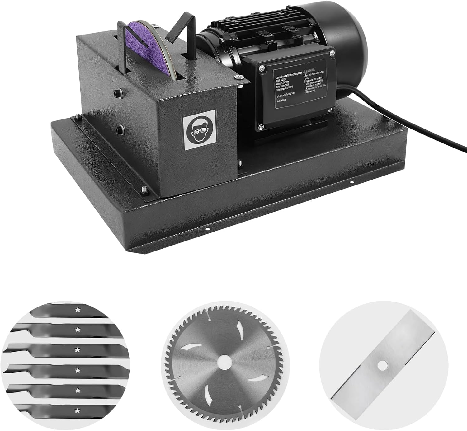 500W Lawn Mower Blade Sharpener, 2/3HP Electric Grinder with 7in Zirconium Corundum Wheel, 1700RPM for High-Lift, Low-Lift, Gator Blades