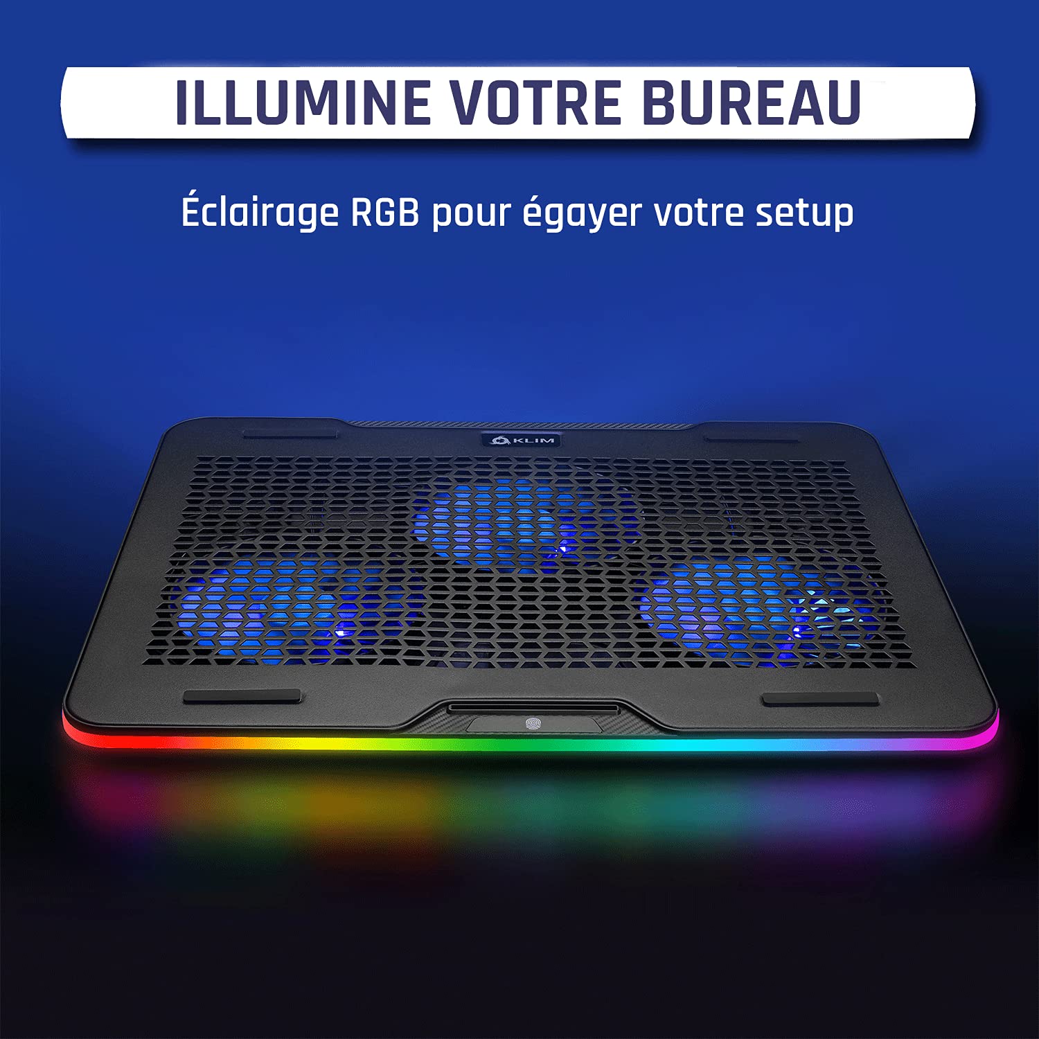 KLIM Aurora + Refroidisseur PC portable - 11" à 17" + Éclairage RGB + Support ordinateur portable gaming + Ventilateur USB + Stable et Solide + Compatible avec Mac et PS4 + NOUVEAUTÉ