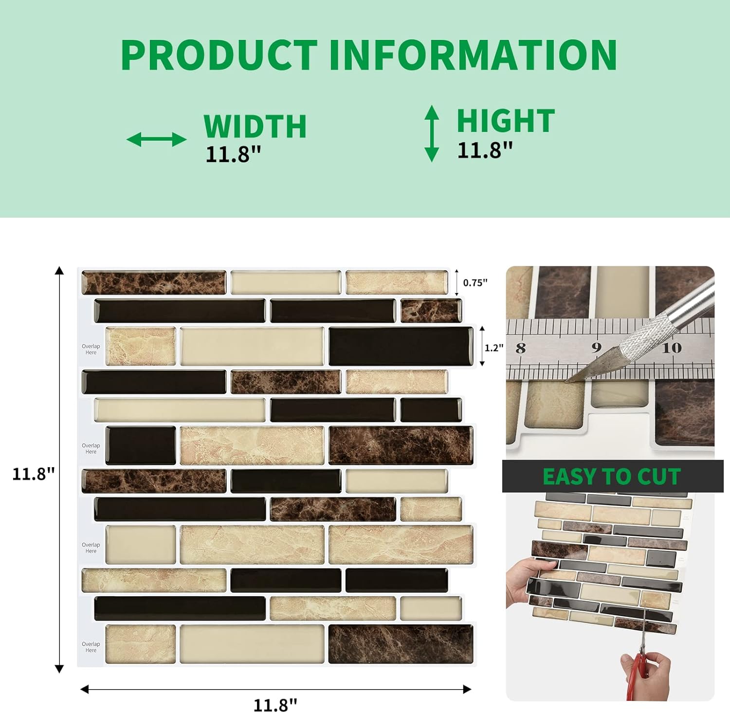 LONGKING 10-Sheet Brown Peel and Stick Backsplash Tile for Kitchen, Vinyl 3D Self-Adhesive Tile Stickers for Kitchen, Bathroom, Counter Top