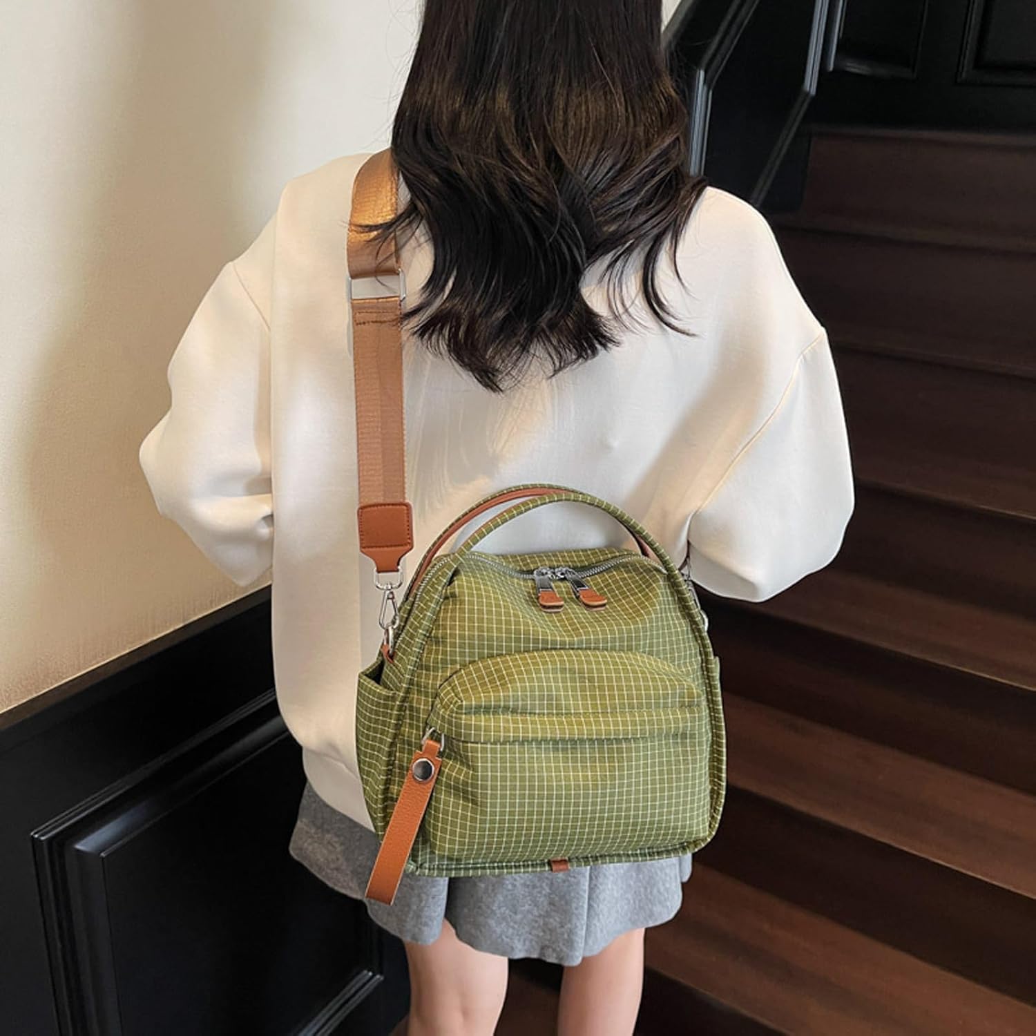 Solid Color Nylon Crossbody Bag for Women Soft Handbag with Top Handle Casual Shoulder Bag Elegant Square Purse
