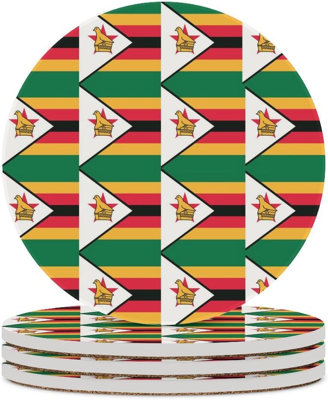 Zimbabwe Flag Funny Round Ceramic Coasters for Drink Absorbent Cup Holders Tabletop Protection