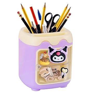 FunBlast Plastic Pen Stand for Study Table, Cute Kawaii Pencil Holder, Pencil Stand for Kids, Stationary Organizer for Desk, School & Office (Purple) - image, photos