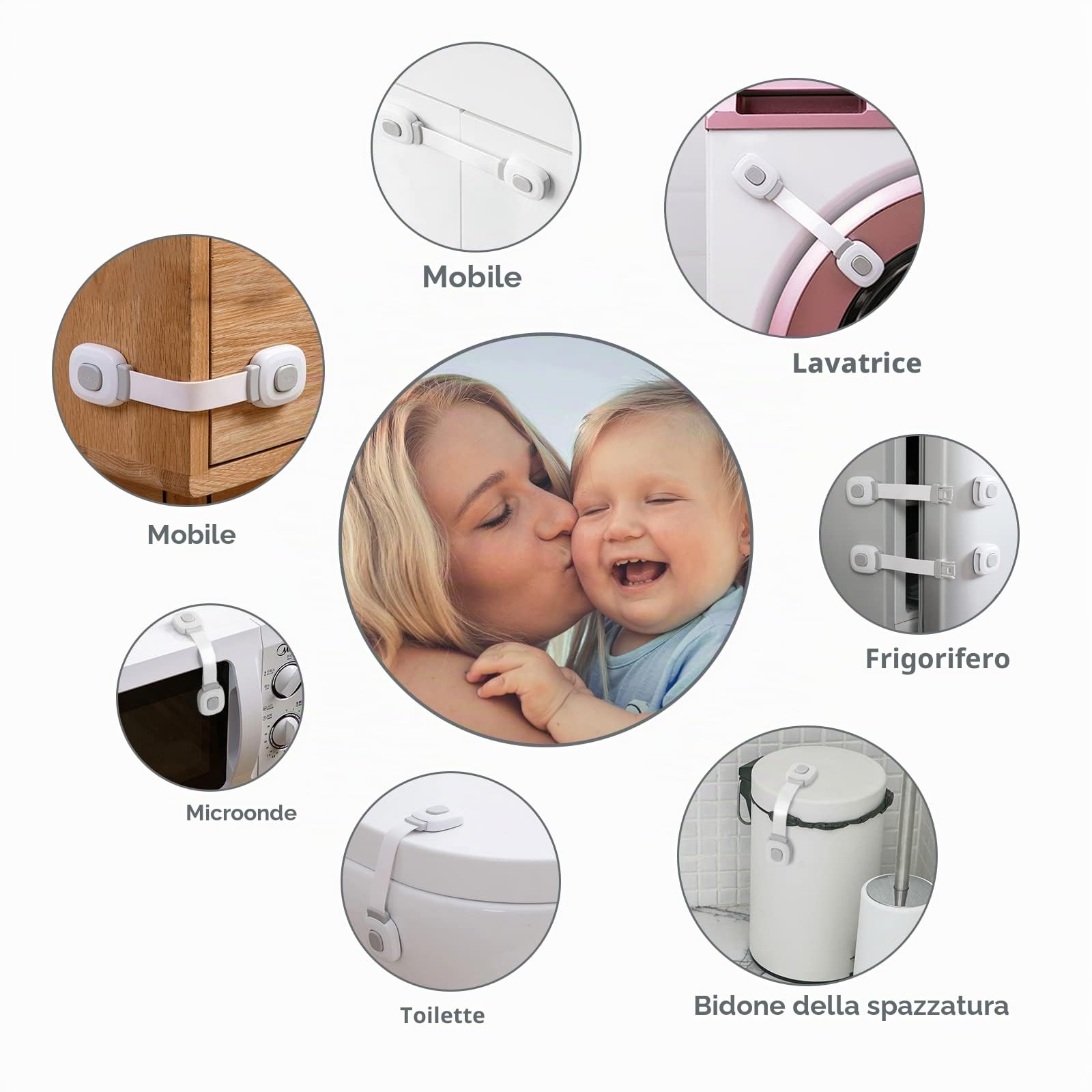 BillyBath Chiusure di Sicurezza per Bambini 6 Pezzi, Blocca Cassetti, Grigio