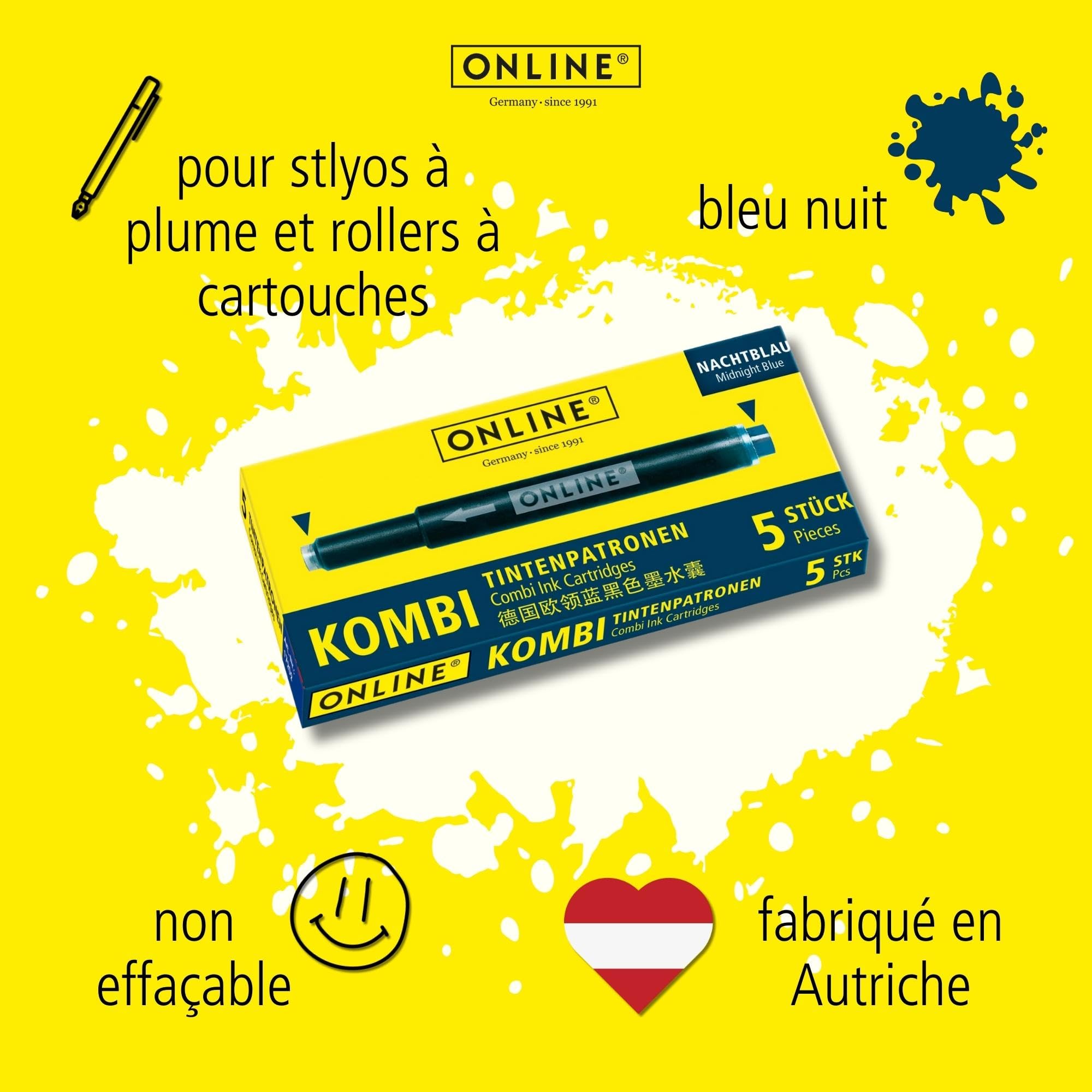 5 Cartouches D'Encre Universelles ONLINE - Bleu Nuit | Compatibles LAMY, Pelikan, Schneider
