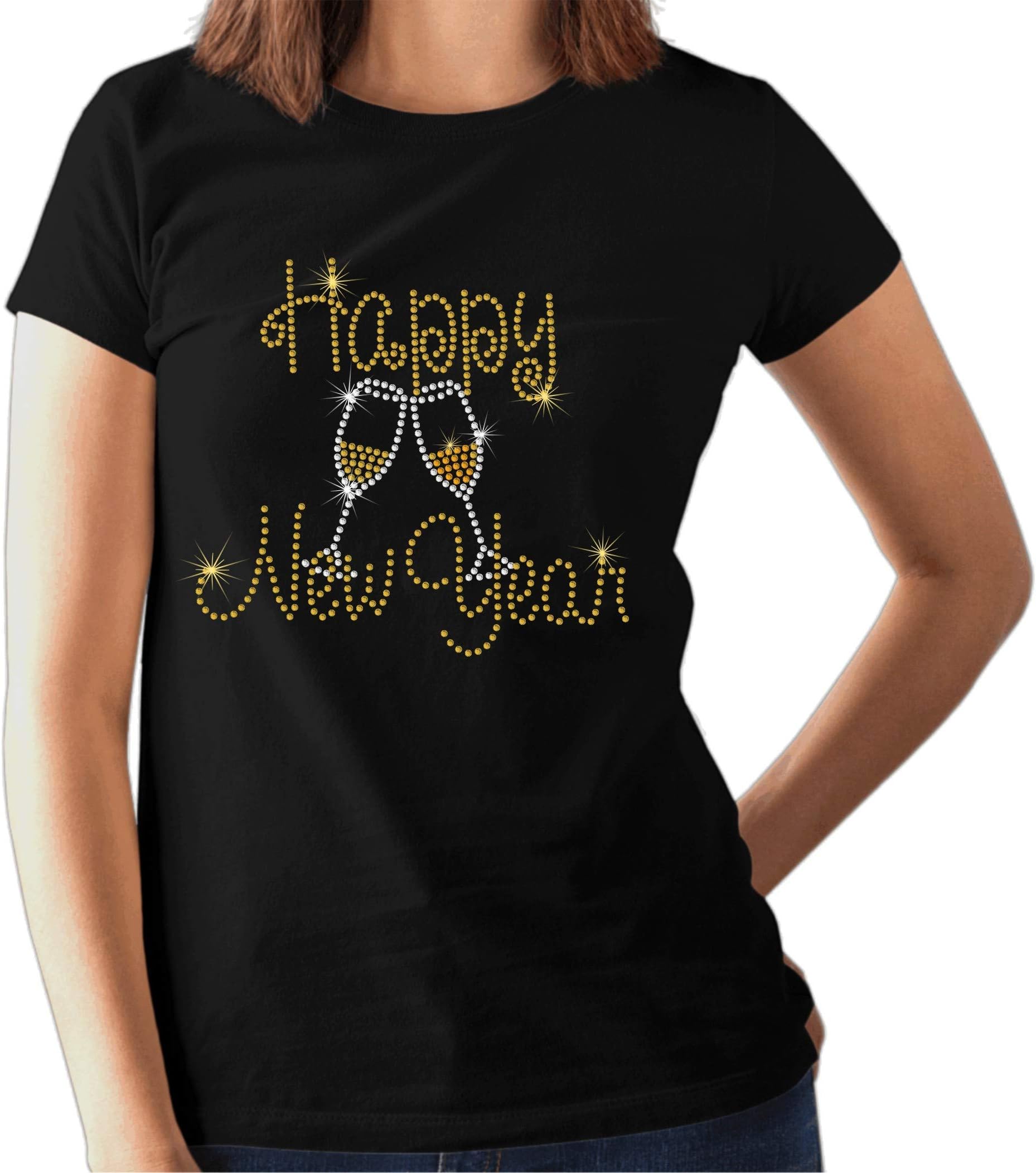RBS-PrintingWomen's Happy New Year T Shirt - Christmas Diamante Crystal Design - Size 6 to 20