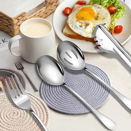Miniatura 5 de Utensilios grandes para servir, 8 utensilios de servir de acero inoxidable con cuchara de servir de 10 pulgadas, cucharas ranuradas de 10 pulgadas,