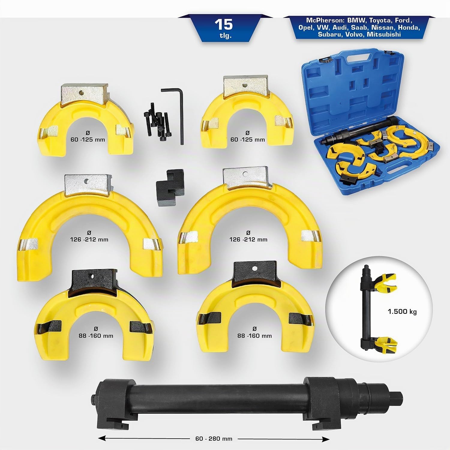 BRILLIANT TOOLS BT651200 Federspanner-Satz, 15-tlg, mit Kunststoff-Schutzeinlagen [Powered by KS TOOLS], 4042146780954, Gelb