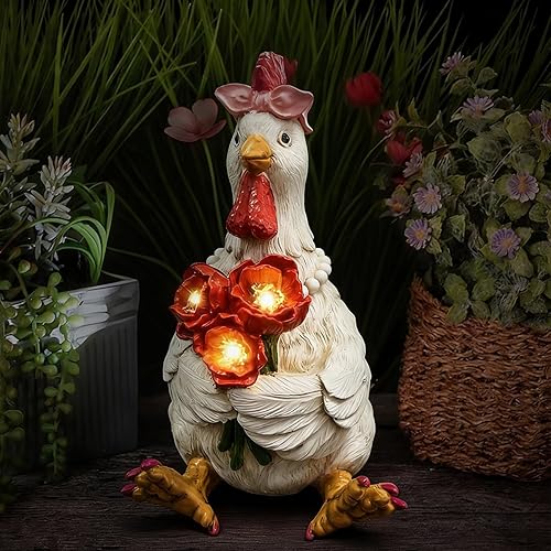 Solar Chicken Garden Decor with LED Light - Gardening Gifts For Him