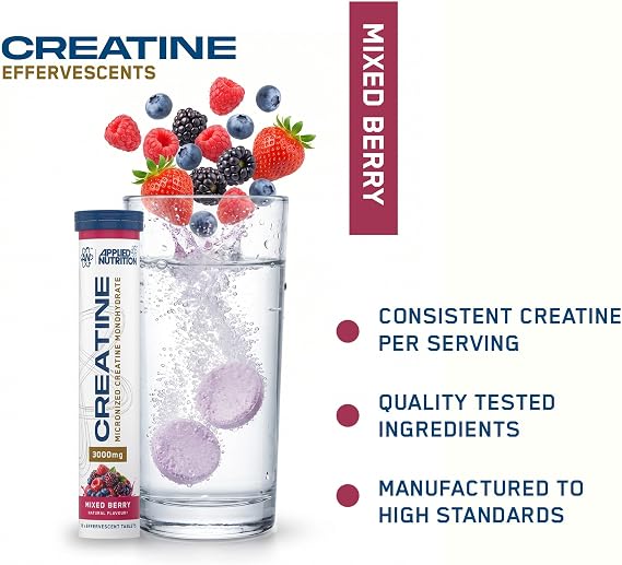 Applied Nutrition Creatine Effervescent Tablets – Creatine Monohydrate with Flavour - Increases High-Intensity Physical Performance - 96 Effervescent Tablets - Mixed Berry