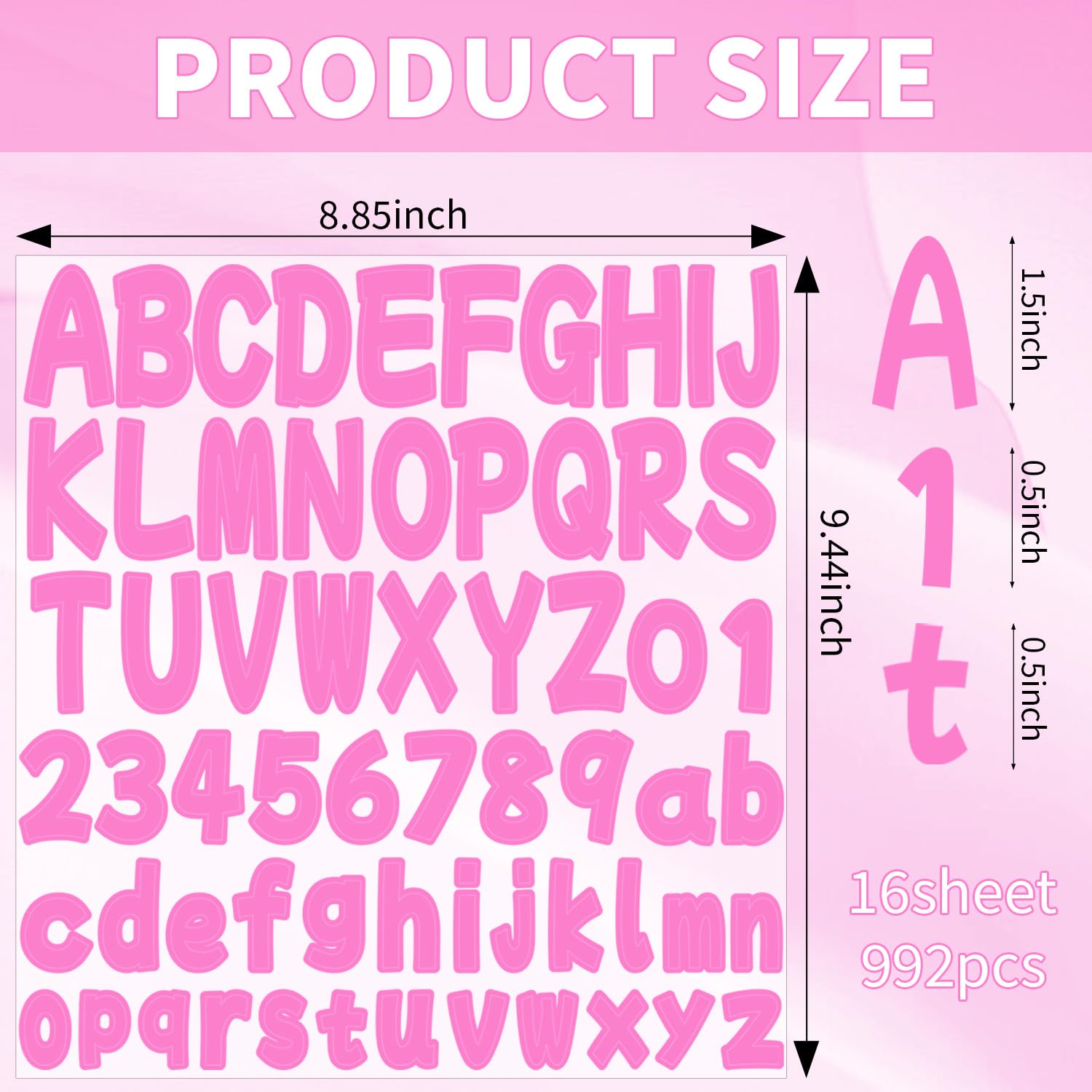 Adesivi a forma di lettere dell'alfabeto, 3,8 cm, 16 fogli, in vinile, impermeabili, per scrapbooking, scrapbooking, artigianato fai da te, colore rosa
