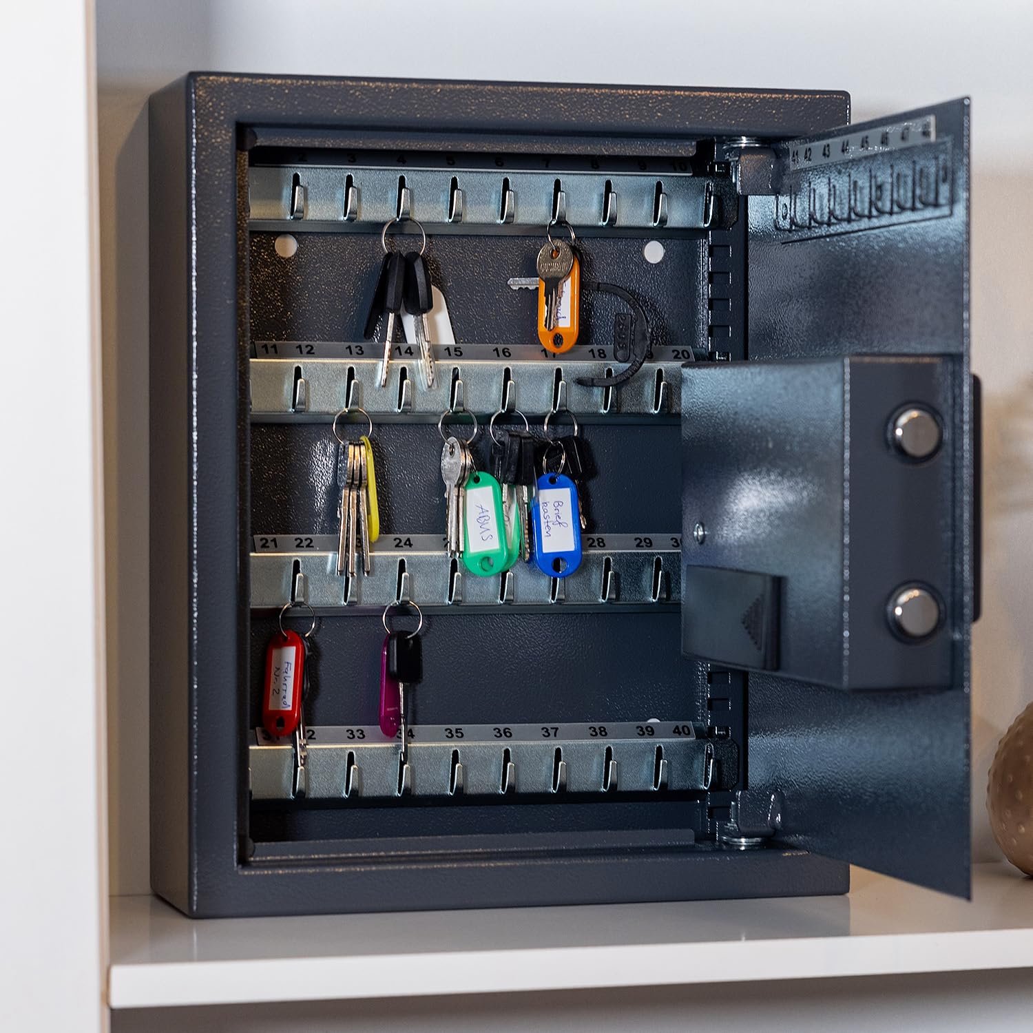 HMF Caja Fuerte para Llaves con Código Electrónico, Armario Guardallaves con Cerradura Digital | 71 Ganchos | 46 x 36 x 12 cm | Antracita