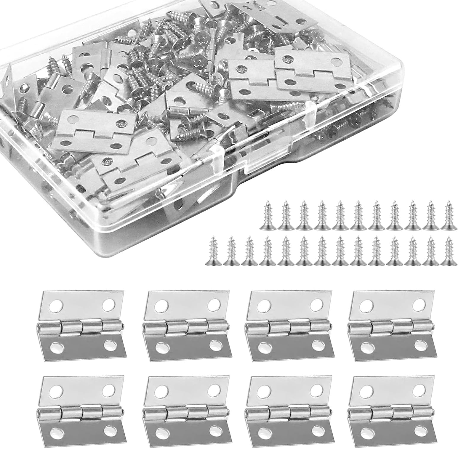 Rjayaa Silver Small Hinges For Wood 50Pcs Mini Dolls House Door Hinges Little Tiny Jewellery Box Butt Hinge Connectors With Screws For Crafts