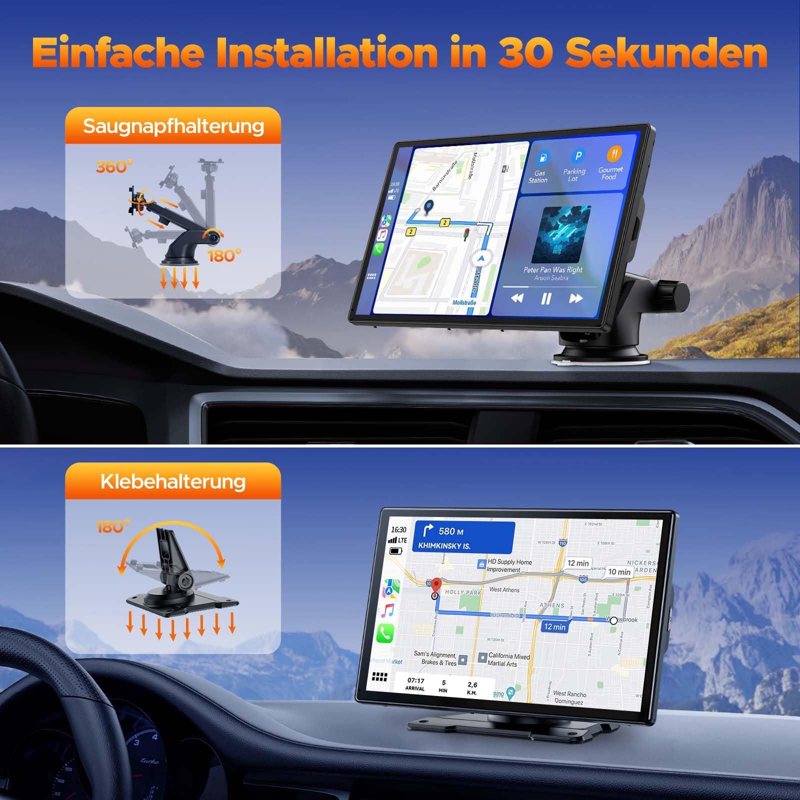Volam Portátil Radio Coche con Inalámbrico A-pple Carplay & Android Auto,9 Pulgadas Autoradio Estéreo IPS Pantalla Táctil con Bluetooth 5.0, Pantalla de Coche con Asistencia de Voz/Mirror Link/FM/AUX