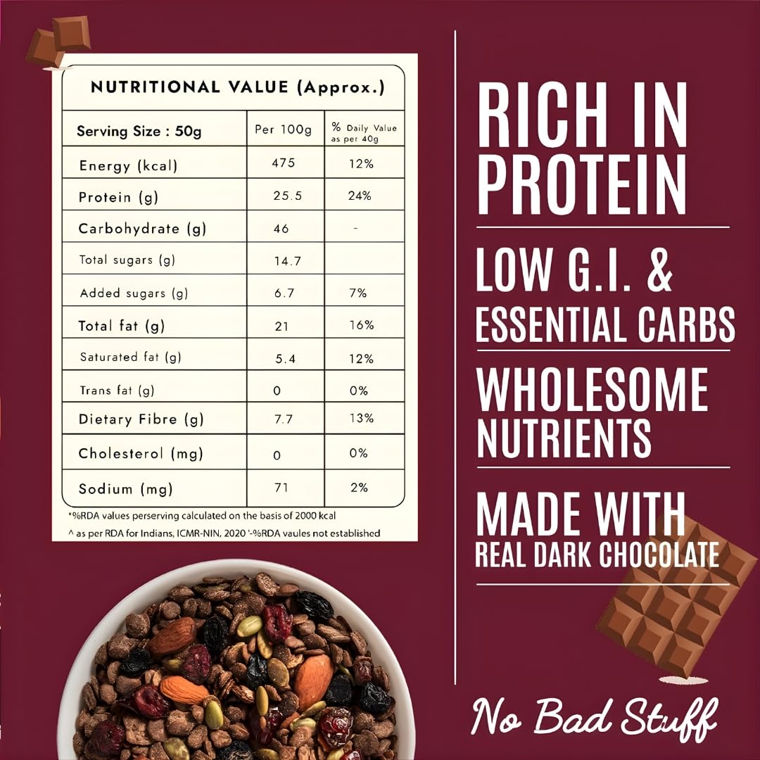 Yolo Roots Raw Chia Seeds 200g + Whey Dark Chocolate Muesli 400g Combo | 17% Whey Protein | No Added Sugar | High-Protein Breakfast & Superfood Seeds Pack of 2 3