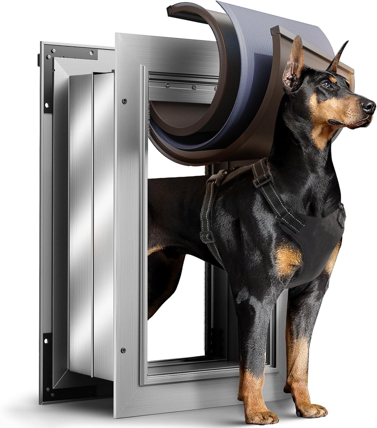 Dog Door for Wall, Large Dog Door with 3-Flap, Aluminum Doggie Door, Heavy Duty Pet Door with Lock, Telescoping Tunnel for Interior Exterior Wall, Pets Up to 100LB