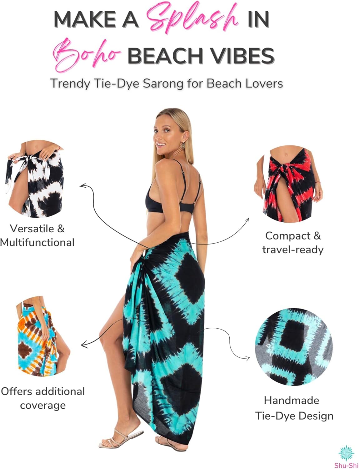 SHU-SHI Womens Sarong Pareo Cover Up Bathing suit Women Beach Wrap Long Pool Trip Resort Skirt - Image 4