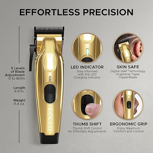 Miniatura 2 de Cocco Veloce Pro Clipper, Digital Gap Ambassador Graphene Taper Blade Profesional Clipper, Motor BLDC de alto par, totalmente metálico, inalámbrico,