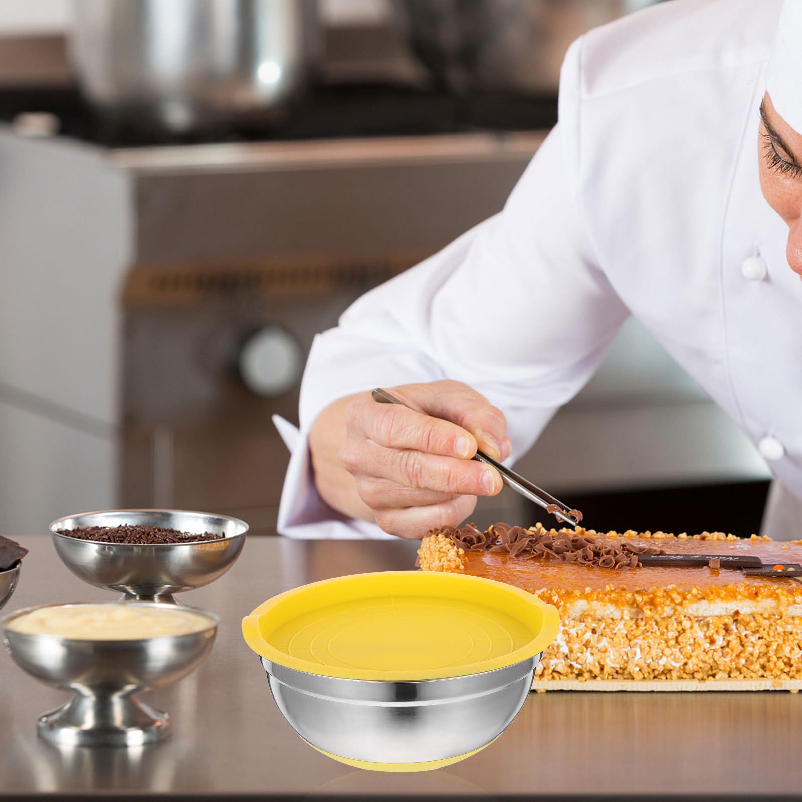 4 Piezas Ensaladera Mezcladora Tapa y Base Antideslizante
