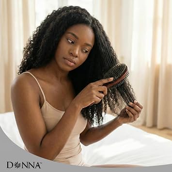 Donna Double Sided Styling Brush for Women - 100% Boar Bristles, Cushioned Wooden Detangling Brush for Wet Hair