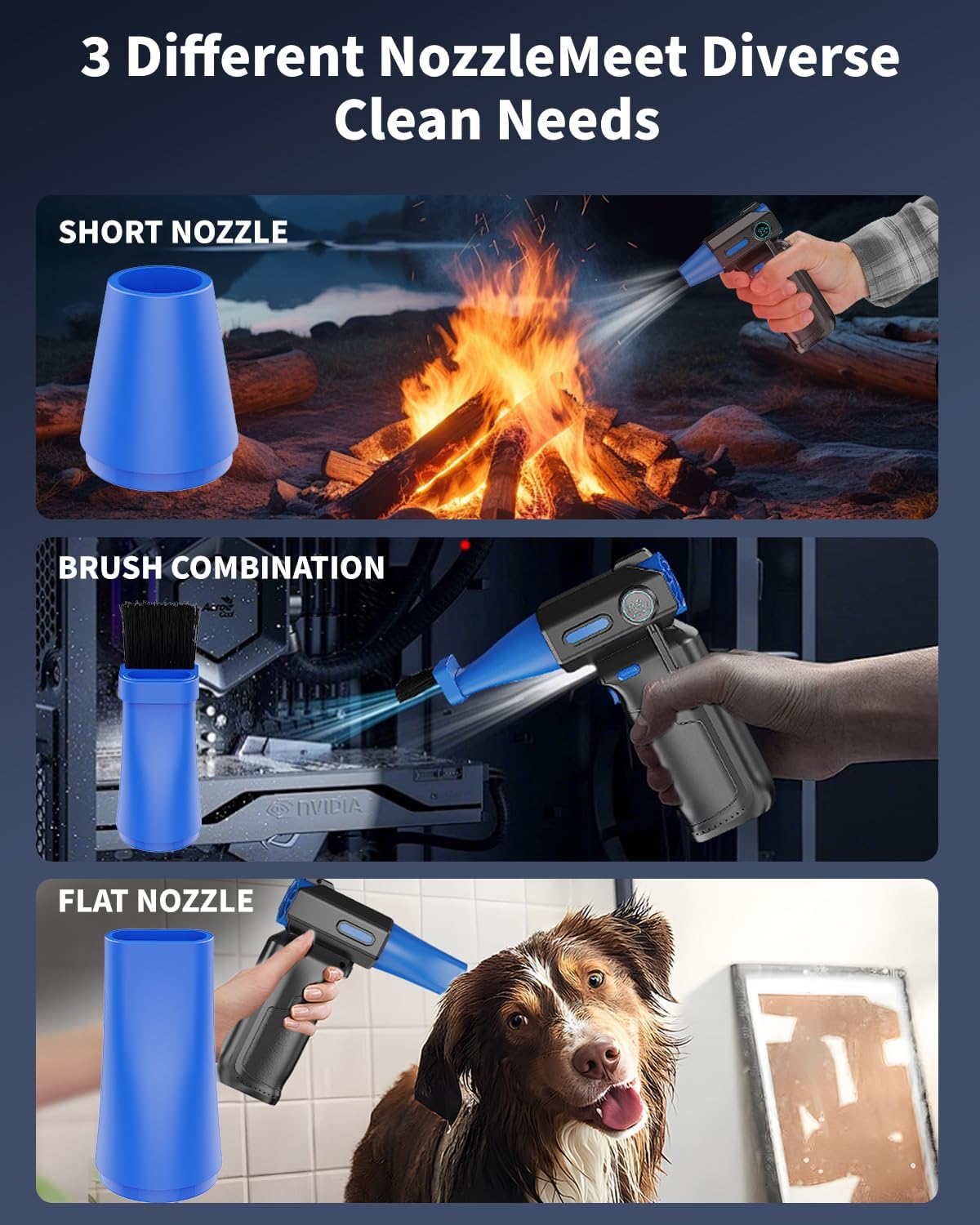 Compressed Air Duster-130000RPM Super Power Cordless Electric Air Duster, Rechargeable Brushless Motor, with LED Light, 3-Gear Adjustable Dust Blower for Computer, Keyboard, Outdoor, House and Car