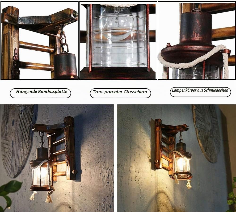 Holz Retro Lichter rustikale Wohnzimmer Wandlampe Schlafzimmerwand Einfach Kreativ Wandleuchte Vintage Antik Nostalgie innen Design Wandlampe