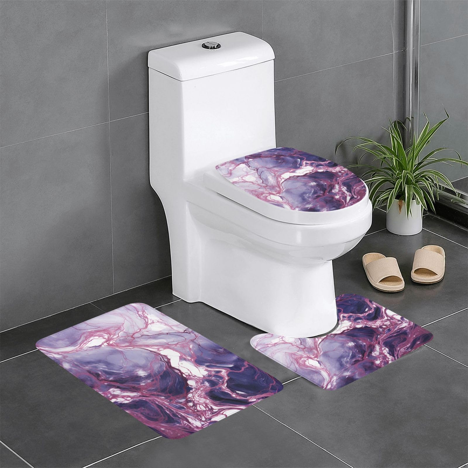 Tapis de bain marbre violet de qualité supérieure : parure 3 pièces pour intérieur chic