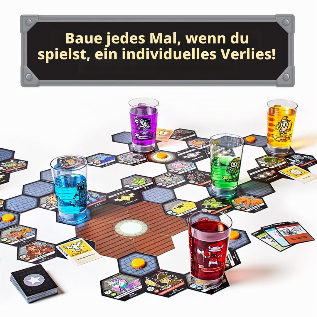 Brettspiel: EIN Dungeon Exploration Trinkspiele | Das erste Liquid Life Battle Damage System Brettspiele für Erwachsene | DND-Gameplay mit DND-Würfeln und Getränken
