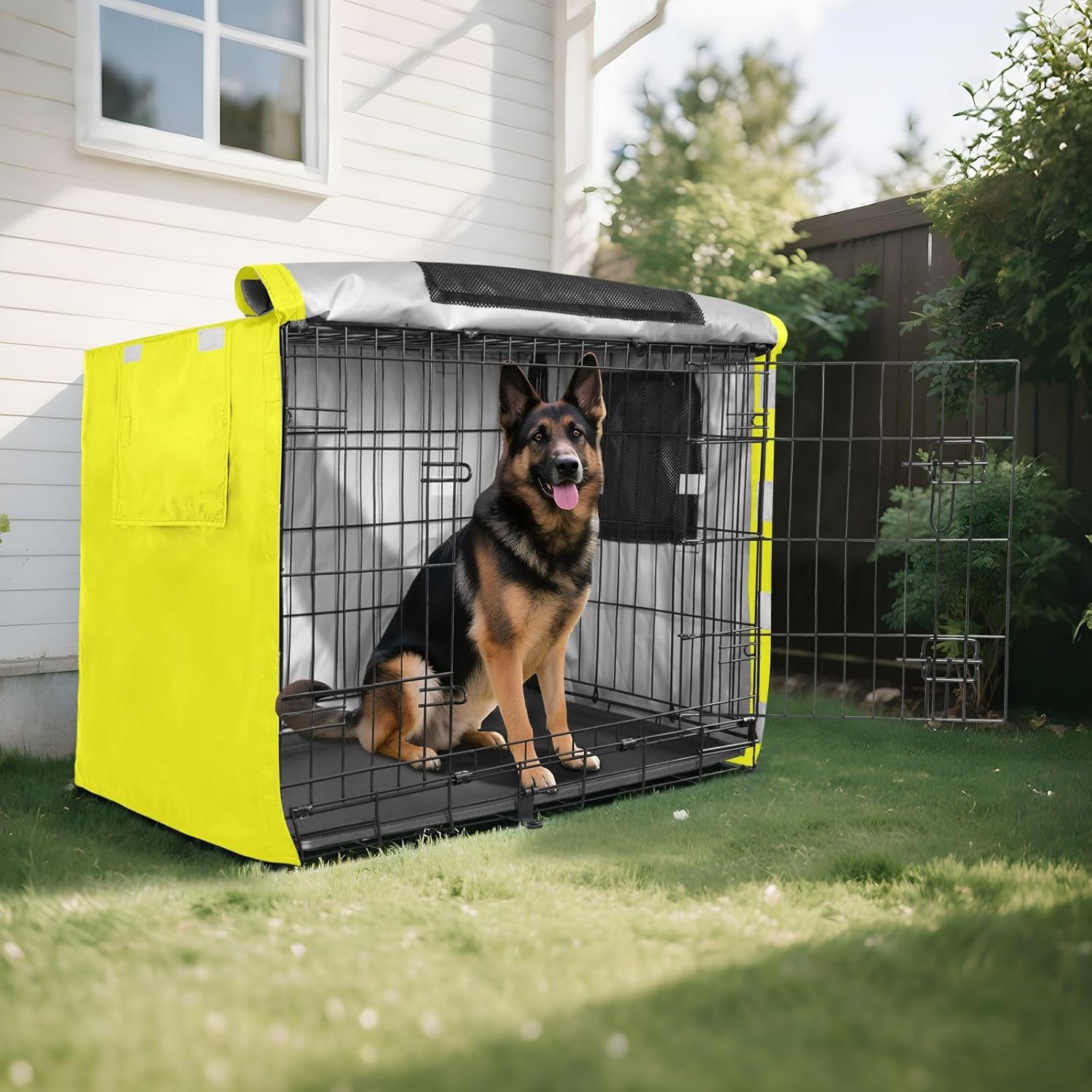 Bright Yellow Dog Crate Cover Easy to Install, Crate Cover for Pet Owners, Large