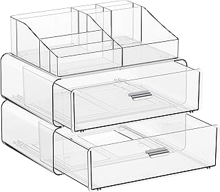Yieach 3 Tier Clear Acrylic Makeup Organizers with Drawers,Tiered Countertop Make up Storage Organizer for Dresser Top and Bathroom Vanity,Plastic Makeup Stand for Brush,Skincare,Beauty Organizers