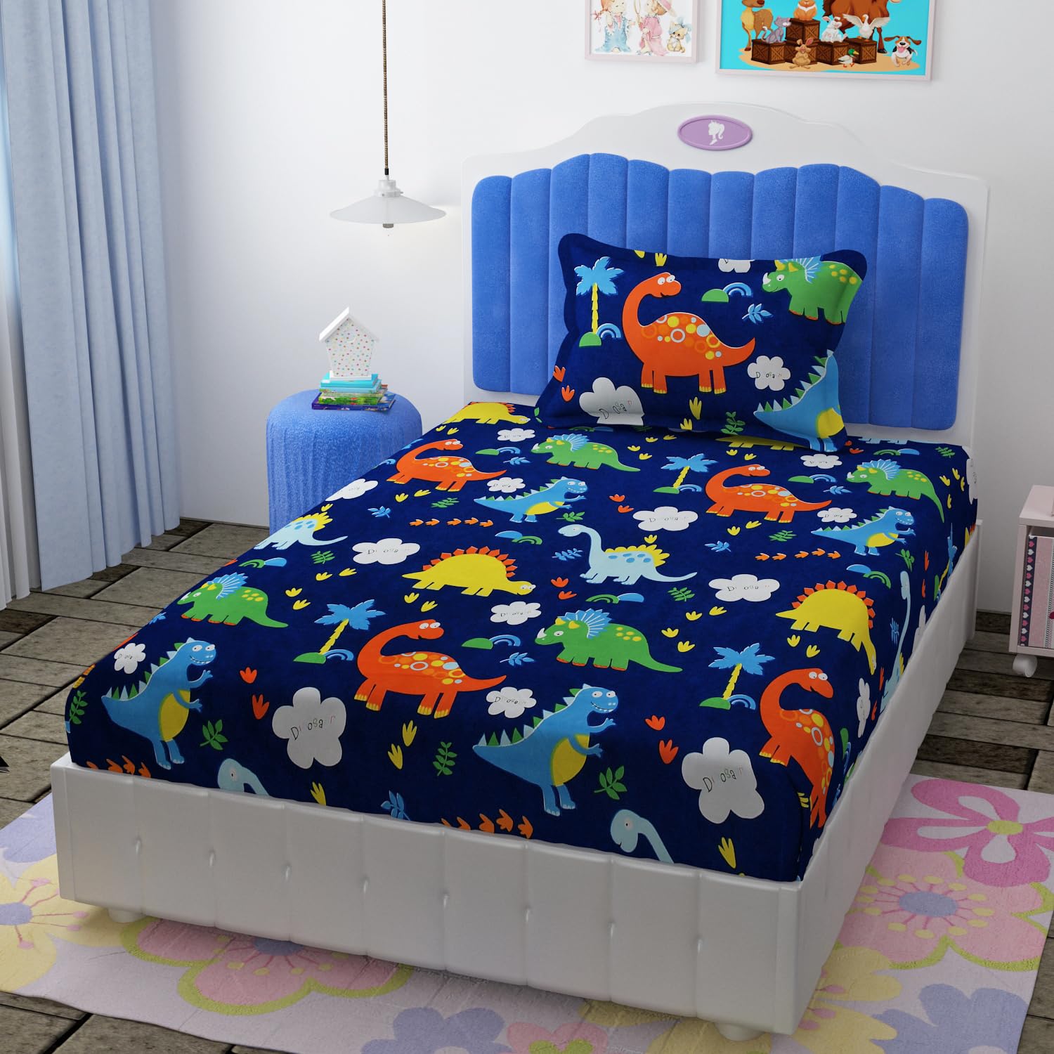 Dino Combo Bed with Comforter for Kids | 60x90 Inch Soft & Cozy Bedding Set | Lightweight Pillow | Cute Dinosaur Print Single Bed Sheet-image-13