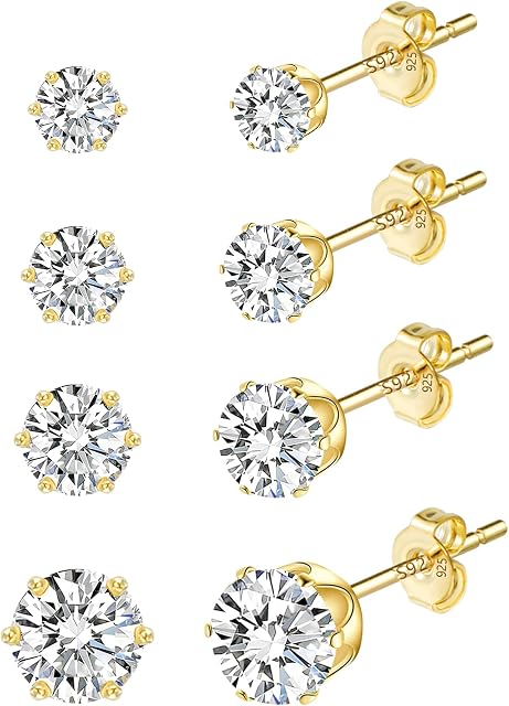 Gold Stud Earrings Set Diamond Stud Earrings Gold Small Stud Earrings Pack for Women Men