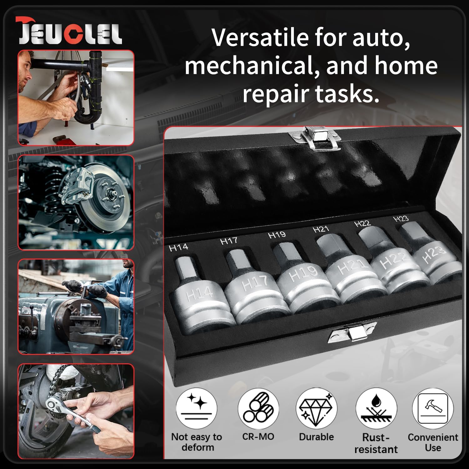 6PCS 3/4"Drive Hex Allen Bit Socket set, Cr-MO H14 H17 H19 H21 H22 H23 Drive Impact Hex Socket Kit, Hex Screwdriver Socket Adapter, Hand Repair Remover Tool