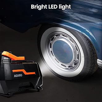 AGARO TI2157 Digital Portable Tyre Inflator/Pressure Gauge 12V DC/230V AC for Home and Car, up to 150 PSI, LED Light, Digital Display, For Bike, Bicycles and Other Inflatables (Black).