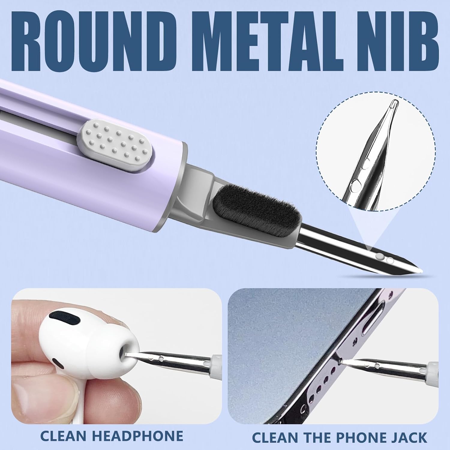 Inesore Multi Cleaning Kit for AirPods & All Bluetooth Earbuds (Purple) | 3-in-1 design with brush,sponge & metal tip; Airpod cleaning; Phone Cleaner; Earbud Cleaning; Electronic Device Cleaning Tool