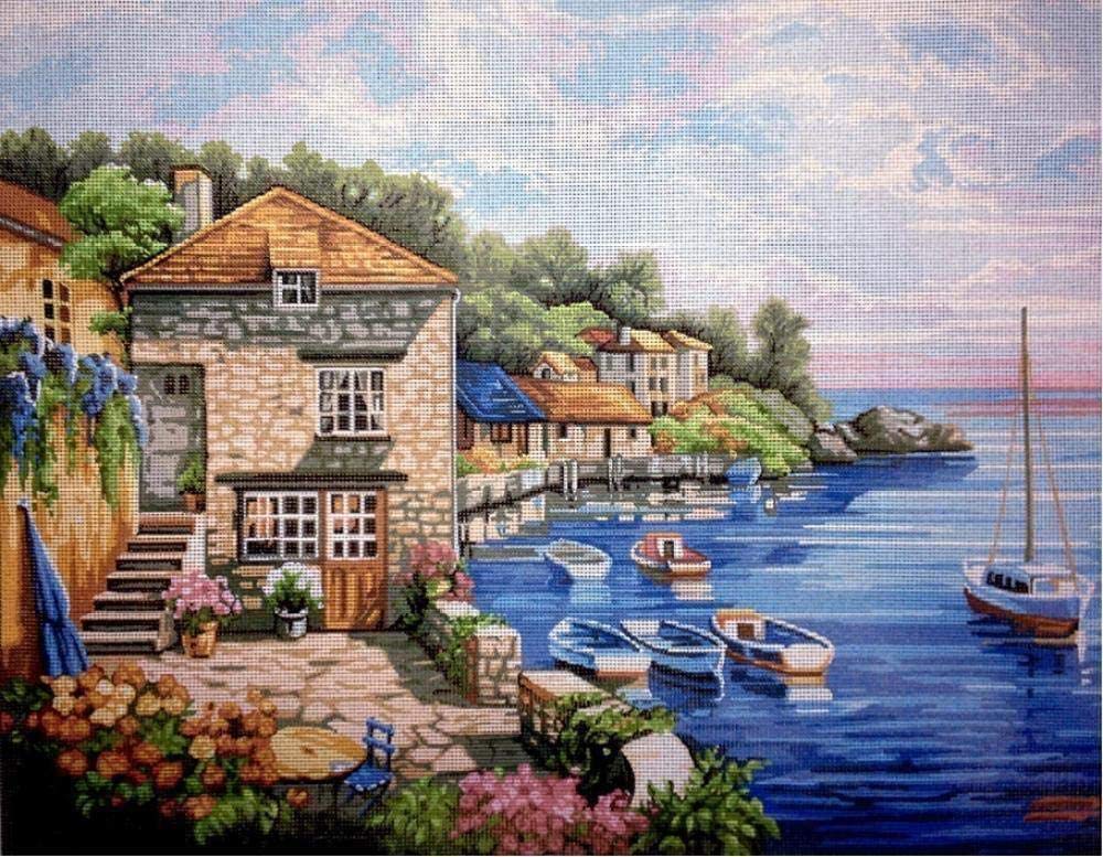 Ensemble de broderie au point de croix paysage italien tapisserie fil coton 50x40cm DIY